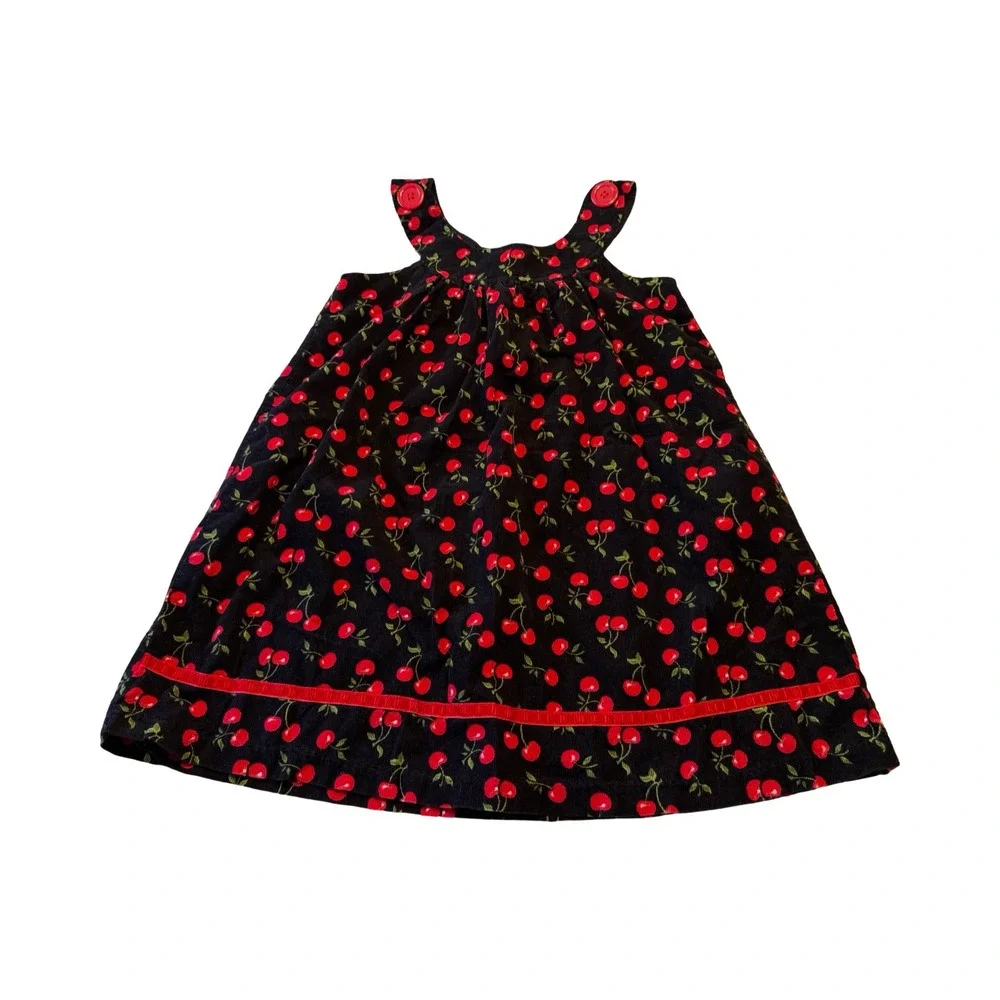 Gymboree Girls Black Cherry‎ Print Corduroy Jumper Dress Red Button Size 5